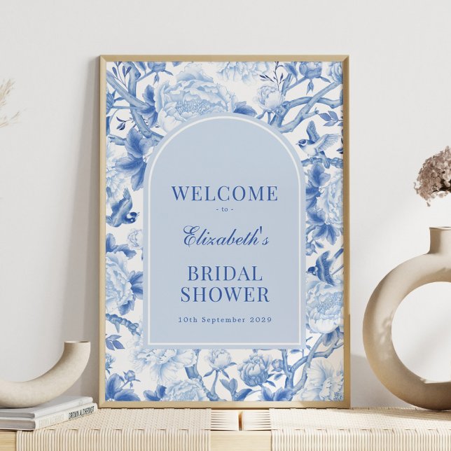 Blue Porcelain Chinoiserie Bridal Shower Welcome Poster (Creator Uploaded)