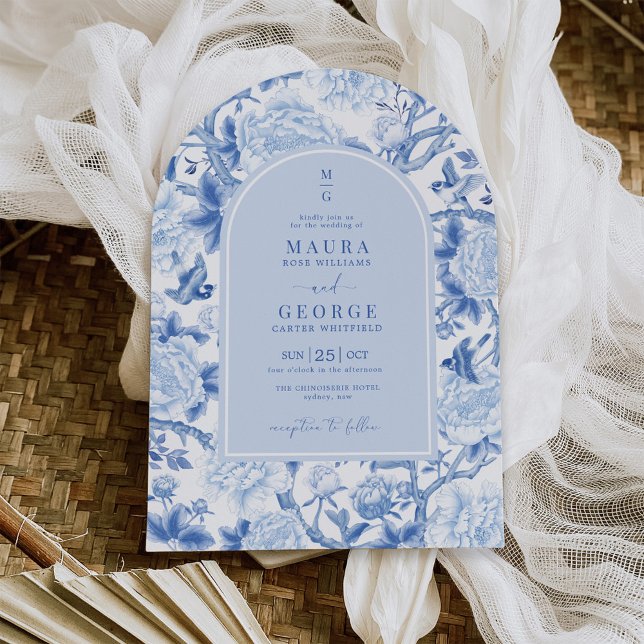 Blue Porcelain Chinoiserie Floral Garden Wedding Invitation (Creator Uploaded)