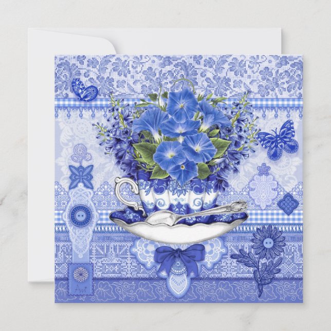 Blue Porcelain Cup and Flowers Card (Front)