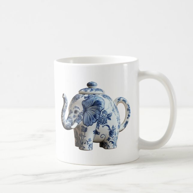 Blue Porcelain Elephant Teapot Coffee Mug (Right)
