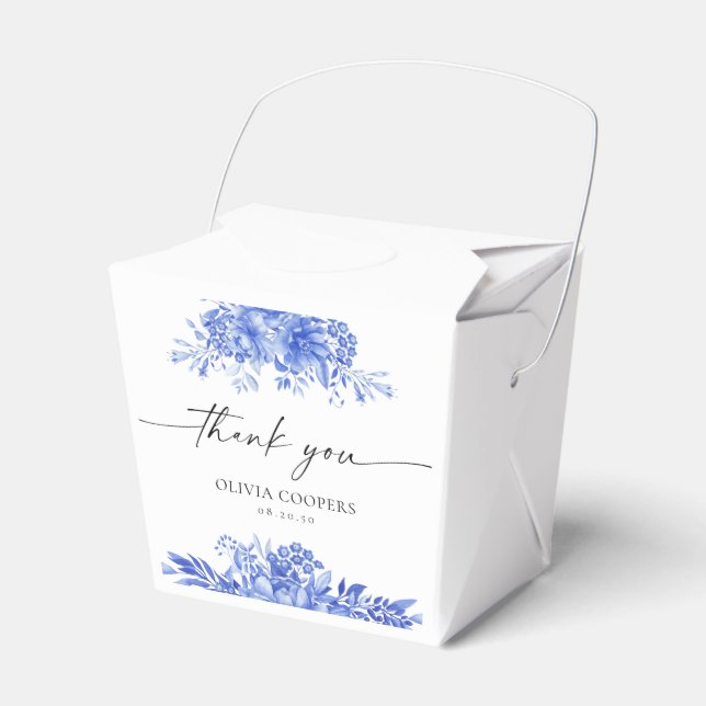 Blue Porcelain Floral Baby Shower Favour Box (Front Side)