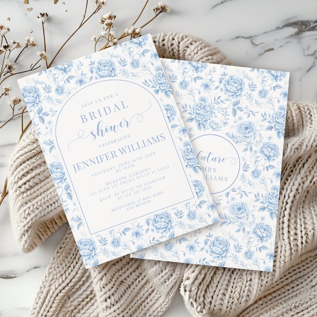 Blue Porcelain Floral Boho Arch Bridal Shower Invitation (Creator Uploaded)