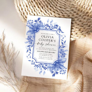 Blue Porcelain Floral Chinoiserie Baby Shower Invitation