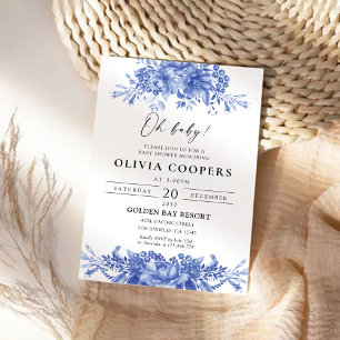 Blue Porcelain Floral Chinoiserie Baby Shower Invitation