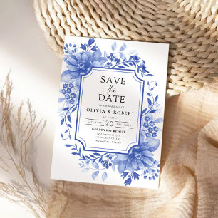 Blue Porcelain Floral Chinoiserie Save The Date