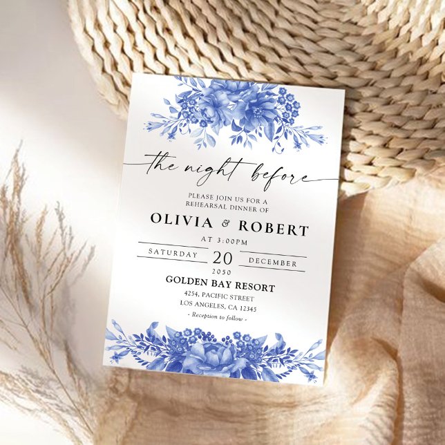 Blue Porcelain Floral Chinoiserie The Night Before Invitation (Creator Uploaded)