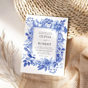 Blue Porcelain Floral Chinoiserie Wedding Invitation