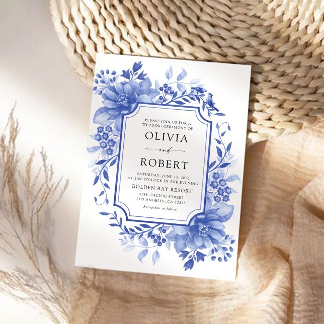 Blue Porcelain Floral Chinoiserie Wedding Invitation (Creator Uploaded)