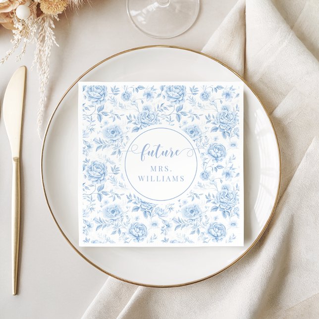 Blue Porcelain Floral Future Mrs Bridal Shower Napkin (Creator Uploaded)