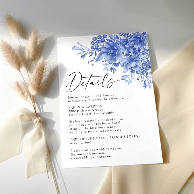 Blue Porcelain Floral Wedding Details Enclosure Card (Creator Uploaded)