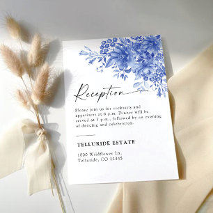 Blue Porcelain Floral Wedding Reception Enclosure Card