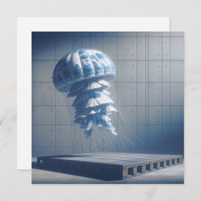 Blue Porcelain Jellyfish Greeting Card (Front/Back)