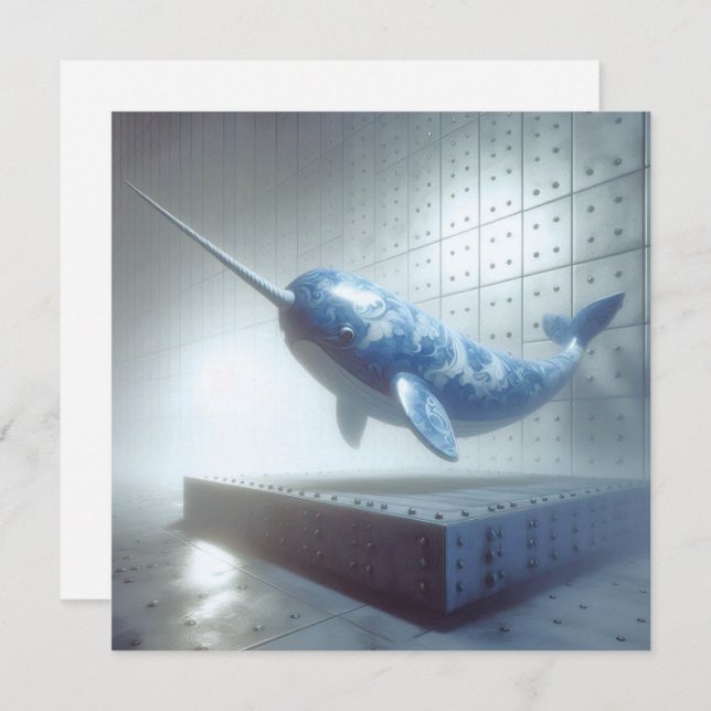 Blue Porcelain Narwhal Greeting Card (Front/Back)