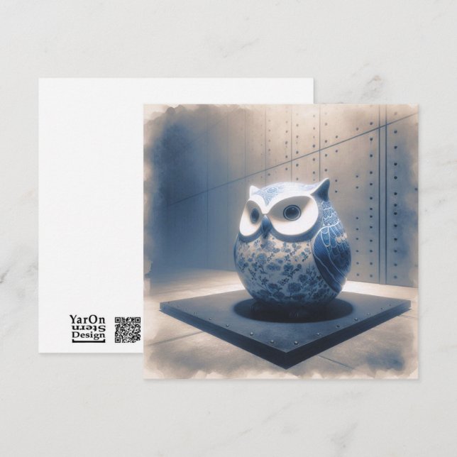 Blue Porcelain Owl Greeting Card (Front/Back)