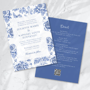 Blue Porcelain Toile Floral All in One Wedding Invitation