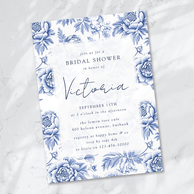 Blue Porcelain Toile Floral Bridal Shower Invitation (Creator Uploaded)