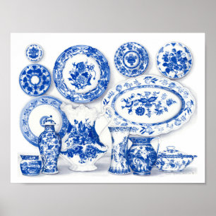 Blue Porcelain Watercolor Art Poster