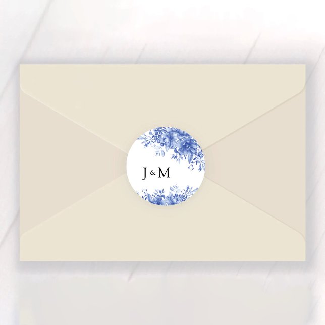 Blue Porcelain Wedding Classic Round Sticker (Creator Uploaded)