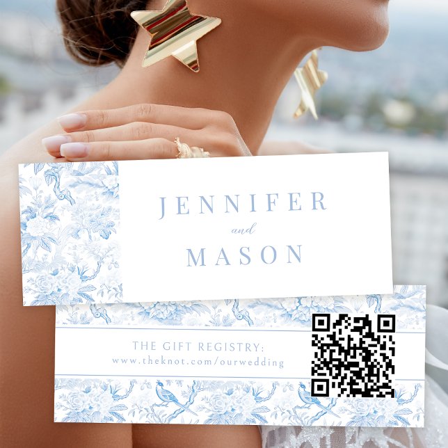 Blue porcelain wedding QR registry insert card (Creator Uploaded)
