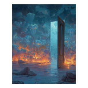 Blue Portal Among Crimson Storms Poster