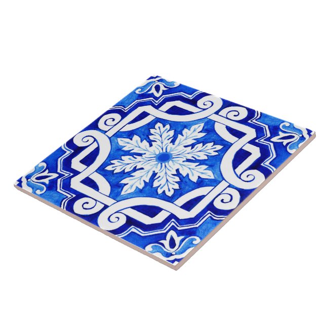 Blue Portuguese Azulejo Ceramic Tile. Tile (Side)
