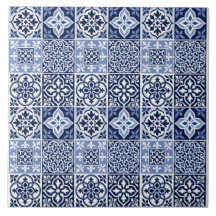 Blue Portuguese Azulejo Pattern Ceramic Tile