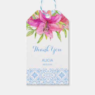 Blue Portuguese Azulejo Tiles Lily Thank You Gift Tags