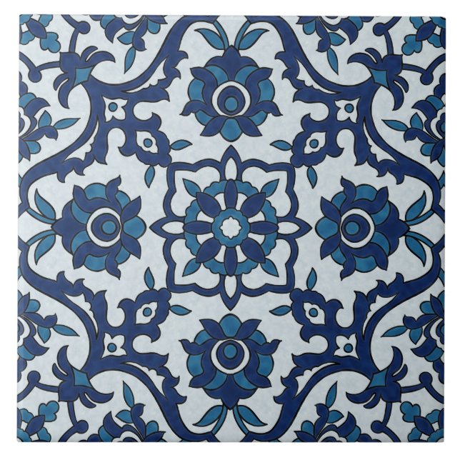 Blue Portuguese Azulejos Floral Tile Pattern (Front)