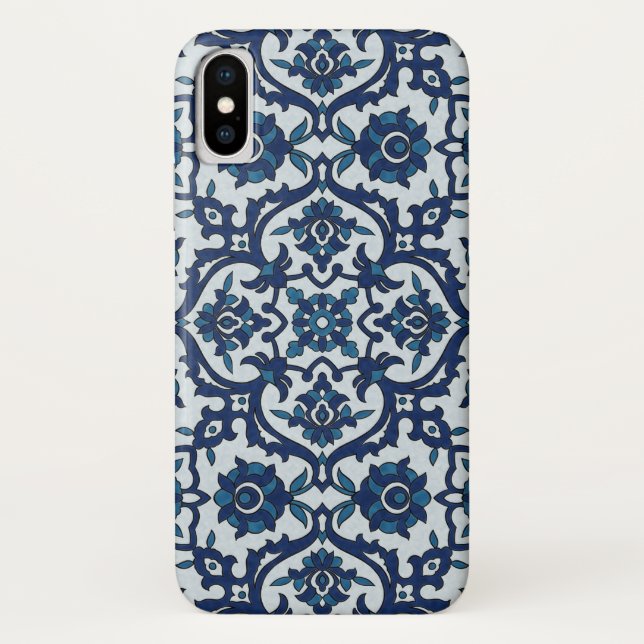 Blue Portuguese Azulejos Floral Tile Pattern Case-Mate iPhone Case (Back)