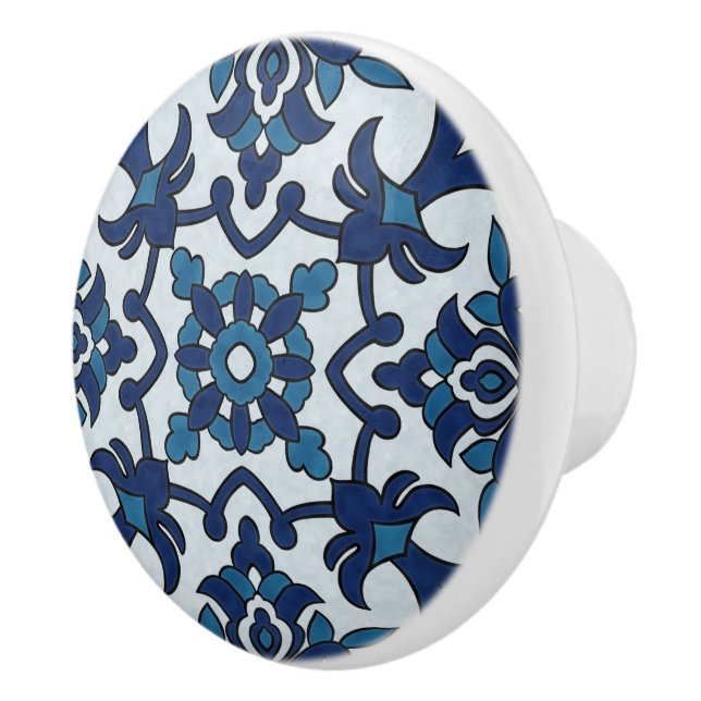 Blue Portuguese Azulejos Floral Tile Pattern Ceramic Knob (Right)