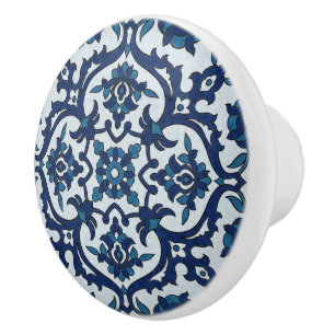 Blue Portuguese Azulejos Floral Tile Pattern Ceramic Knob