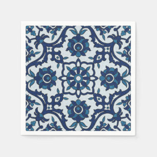 Blue Portuguese Azulejos Floral Tile Pattern Napkin