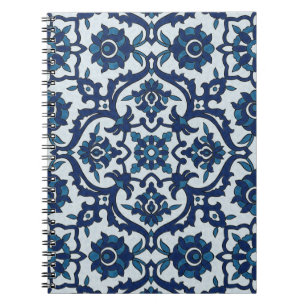 Blue Portuguese Azulejos Floral Tile Pattern Notebook
