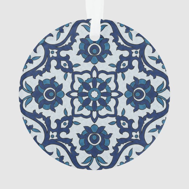 Blue Portuguese Azulejos Floral Tile Pattern Ornament (Back)