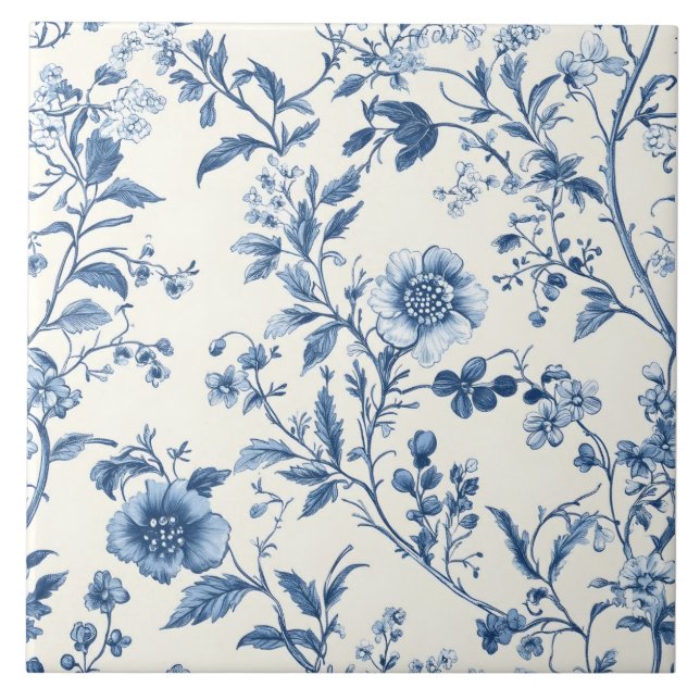 Blue Portuguese Floral Pattern Tile (Front)