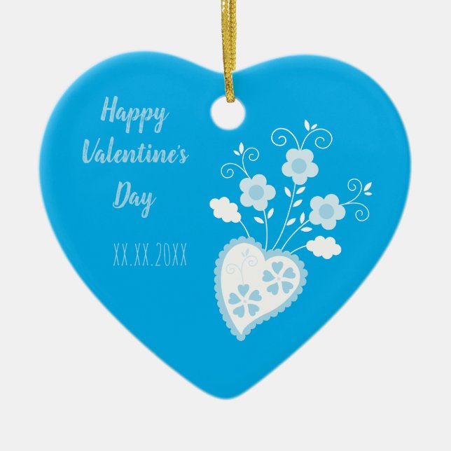 Blue Portuguese romantic heart Ceramic Tree Decoration (Front)