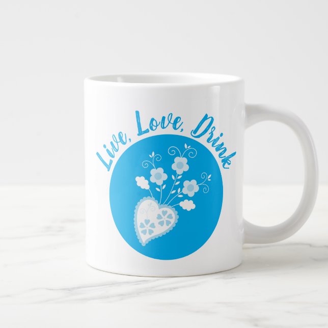 Blue Portuguese romantic heart Large Coffee Mug (Right)