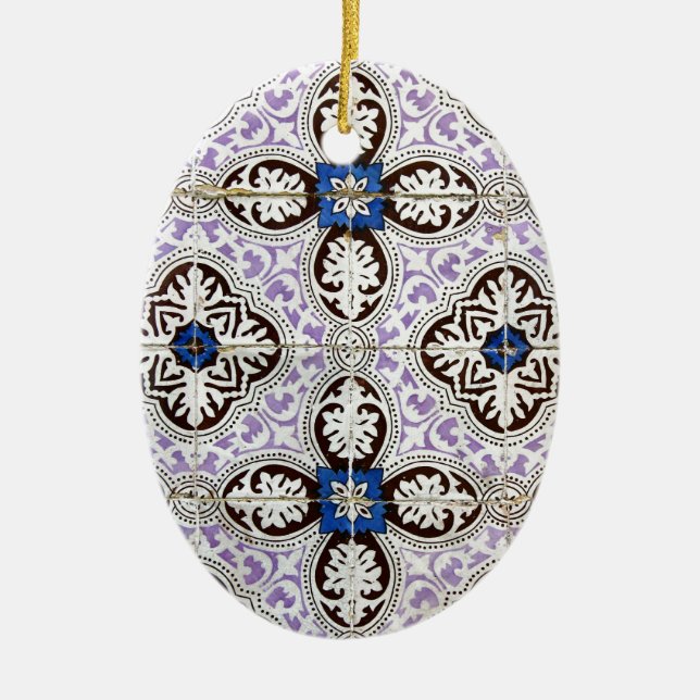 Blue, Portuguese Tiles Ceramic Tree Decoration (Front)