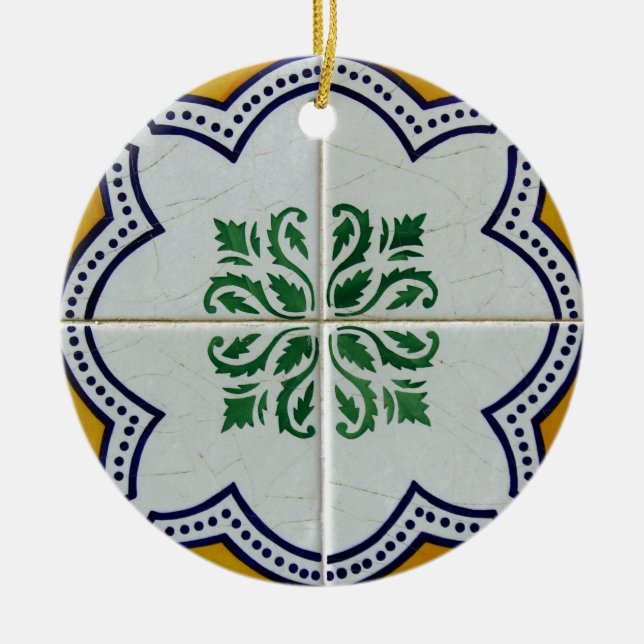 Blue, Portuguese Tiles Ceramic Tree Decoration (Front)