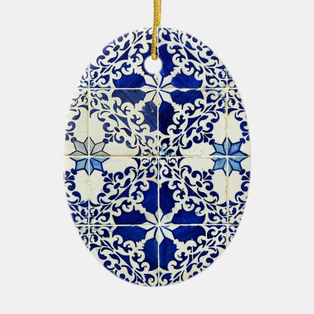 Blue, Portuguese Tiles Ceramic Tree Decoration (Front)
