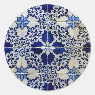 Blue, Portuguese Tiles Classic Round Sticker