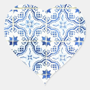 Blue, Portuguese Tiles Heart Sticker