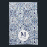 Blue Portuguese Tiles Monogrammed Tea Towel<br><div class="desc">Add a special touch to your kitchen!  A monogrammed kitchen towel with beautiful tiles and your monogram.</div>
