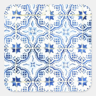 Blue, Portuguese Tiles Square Sticker