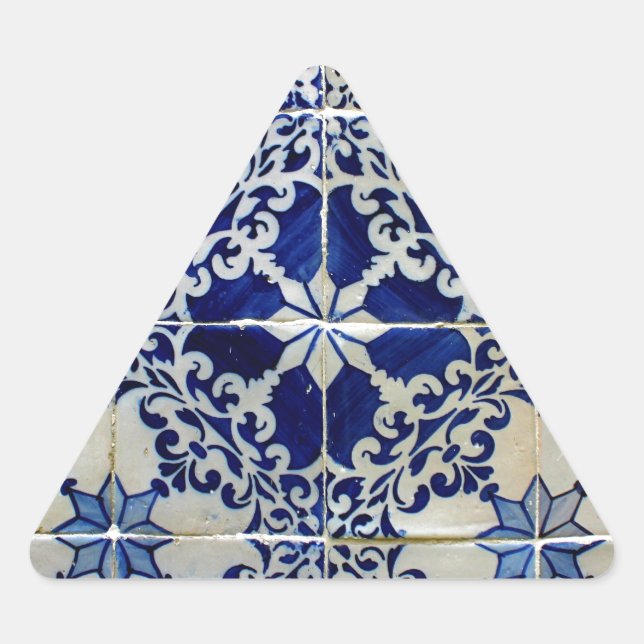 Blue, Portuguese Tiles Triangle Sticker (Front)