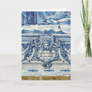 Blue Portuguese tiles with two angels  Note Card