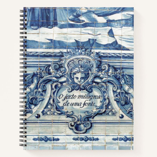 Blue Portuguese Tiles with two angels Notebook (Front)