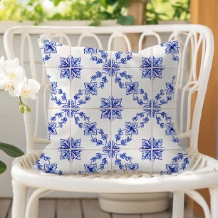 Blue Portuguese Vintage Mosaic Tile Pattern Cushion