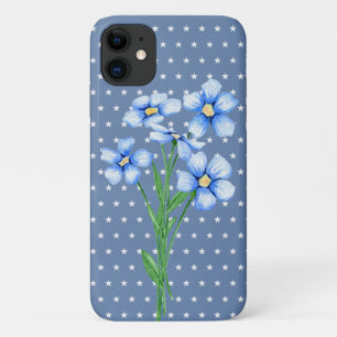 blue posies  on white stars Case-Mate iPhone case