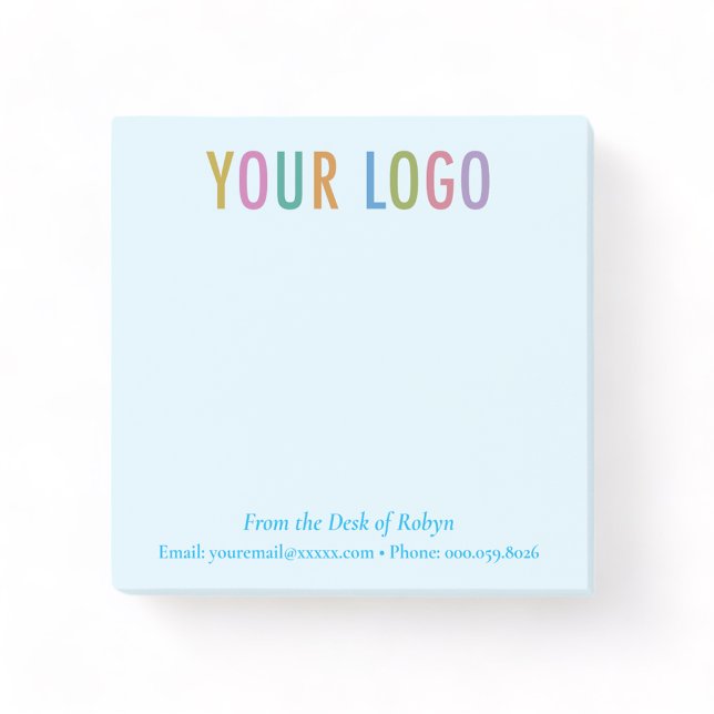Blue Post-it® Notes Business Logo From the Desk Of (MISOOK Baby Blue 3x3 From the Desk of Post it Notes with Logo)